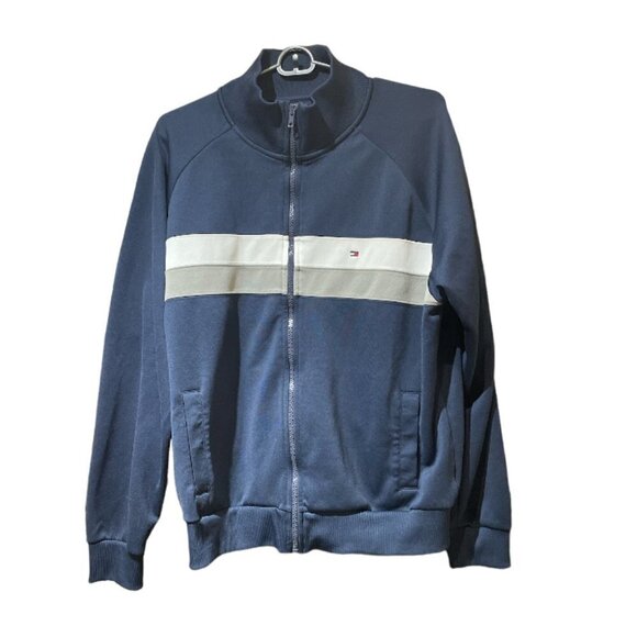 Tommy Hilfiger Mens Medium Gray, Navy and White Colorblock Zip Up Jacket - Picture 1 of 2